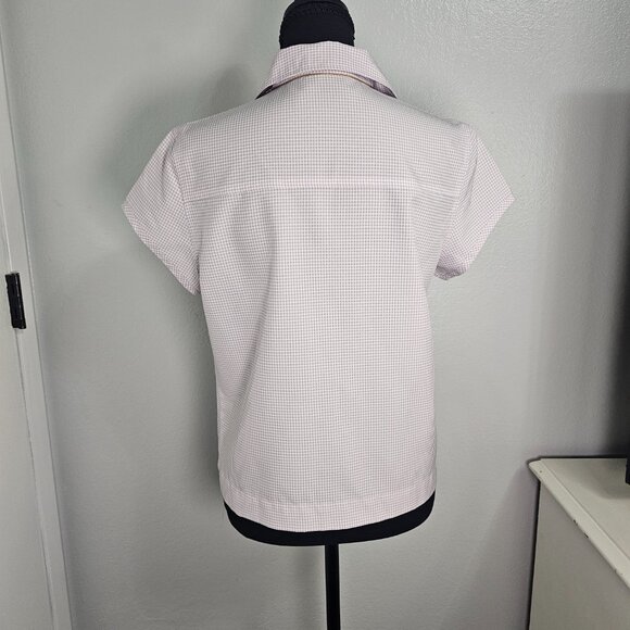 Calypso Lavender White Gingham Checkered Button Down Shirt Seersucker Top Size M - Picture 3 of 7